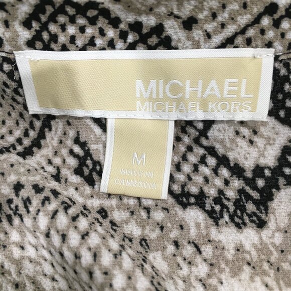 MICHAEL KORS Taupe Black White Snake Print Logo Zip Blouse Shirt - Picture 2 of 11